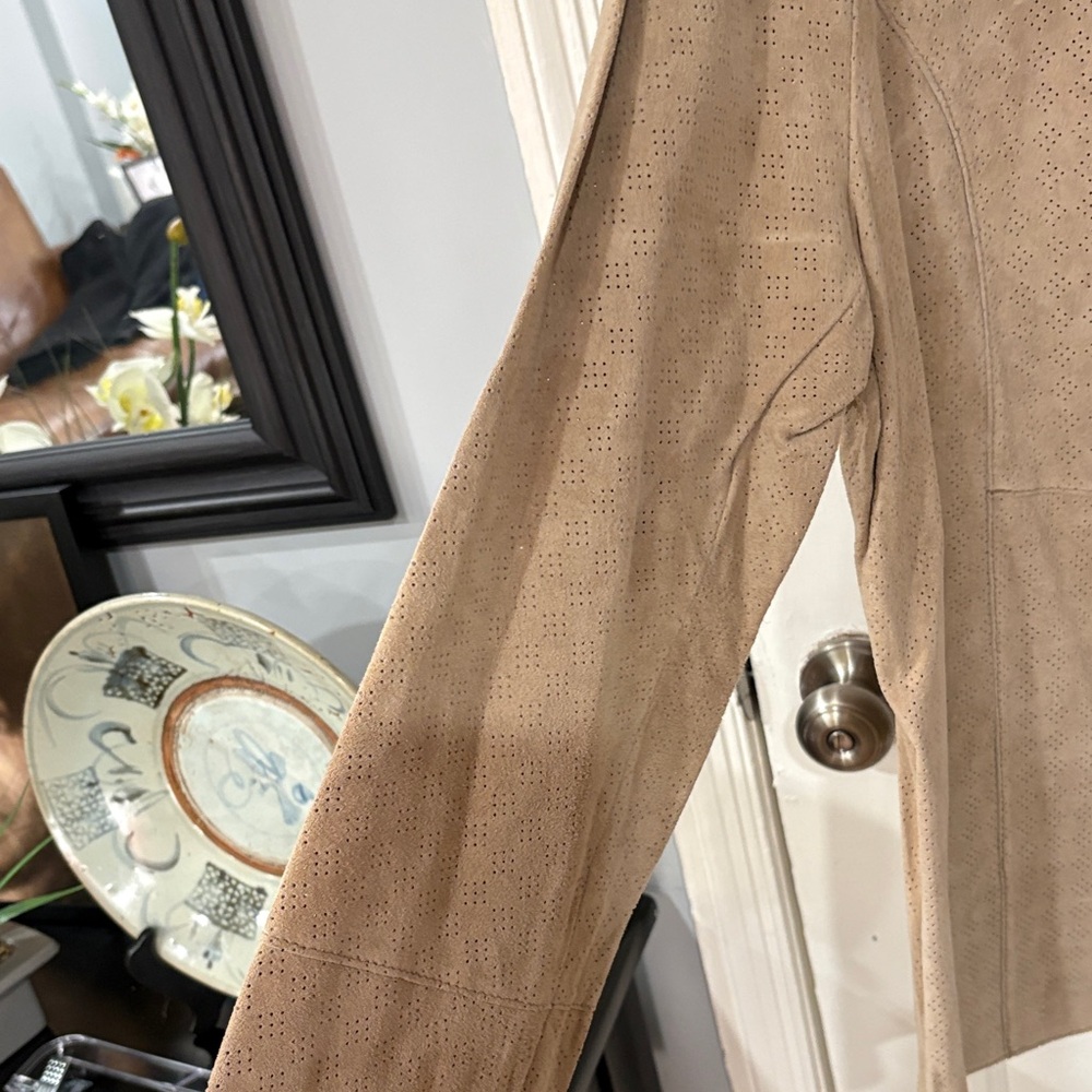 Bernardo Beige Suede Button-Up Shirt - Picture 4 of 13